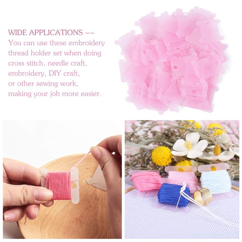 LOKUNN 100 Pcs Plastic Floss Bobbin, Embroidery Floss Bobbins, Cross Stitch Embroidery Cotton Thread Embroidery Floss Thread Craft, Pink Embroidery Thread Organize for DIY Sewing Craft - Image 3